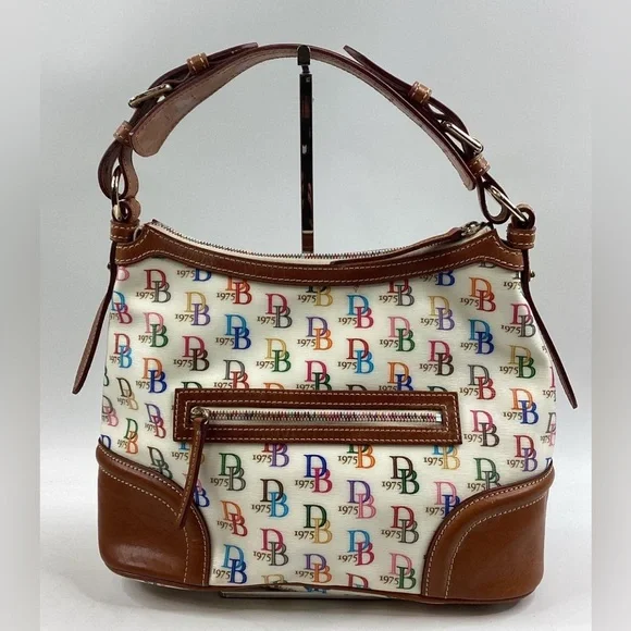 Dooney & Bourke Signature DB 1975 Multicolor & Cream Shoulder Bag 🌈 NO Yellowing - Picture 2 of 5